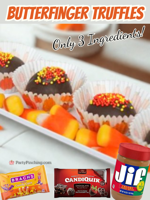 Butterfinger truffles, easy 3 ingredient butterfinger truffles that taste just like butterfingers made out of candy corn and peanut butter, easy halloween harvest fall autumn dessert recipes easy best no bake ideas