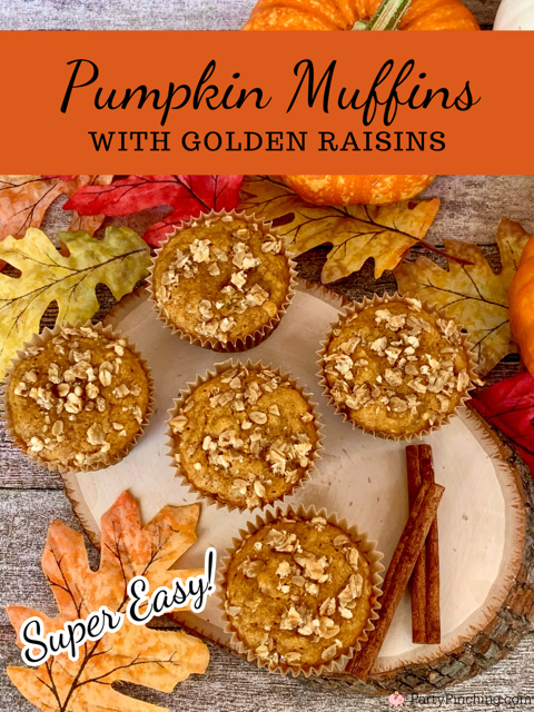 pumpkin muffins with golden raisins easy best pumpkin muffin recipe with raisins and granola topping best easy quick pumpkin muffin recipe healthy recipes for fall Thanksgiving Halloween harvest