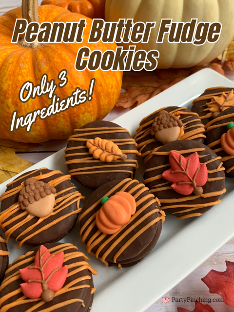 Fall Peanut Butter Fudge Cookies, no bake Peanut Butter Fudge Cookies for fall autumn Thanksgiving Harvest Halloween recipe, easy no bake fall cookie recipe, best easy Thanksgiving dinner dessert ideas quick recipe