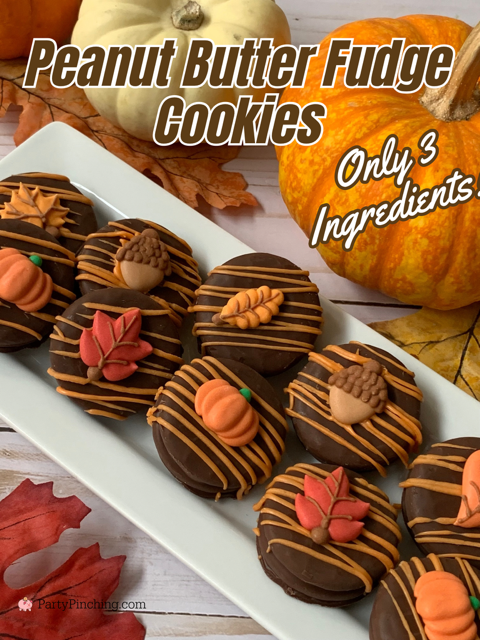 Fall Peanut Butter Fudge Cookies, no bake Peanut Butter Fudge Cookies for fall autumn Thanksgiving Harvest Halloween recipe, easy no bake fall cookie recipe, best easy Thanksgiving dinner dessert ideas quick recipe