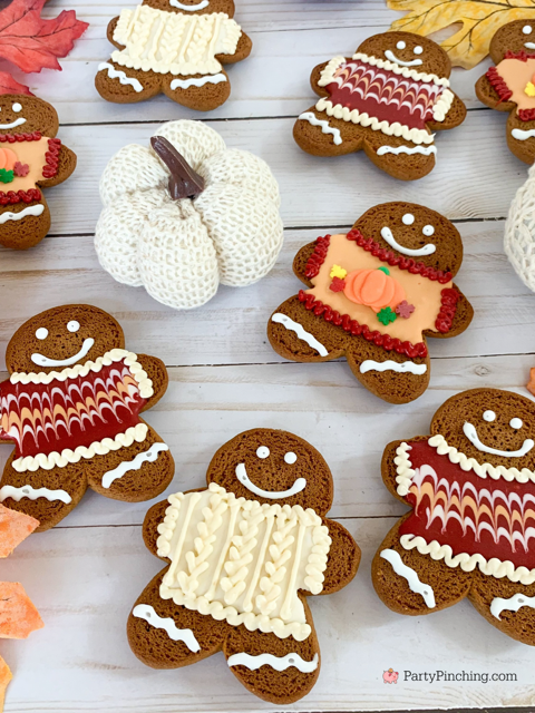 sweater weather little debbie gingerbread cookies, easy no bake gingerbread cookies for fall, fall no bake easy best decorated sweater cookies, gingerbread men with sweaters, cute easy gingerbread men cookies decorating ideas for fall thanksgiving, easy sweater weather cookies