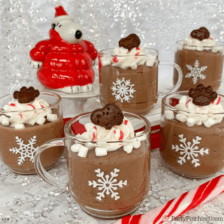 Snoopy Peppermint Hot Chocolate Mousse, easy best hot chocolate mousse, best easy no bake Christmas dessert idea, Snoopy peanuts gang Christmas dessert idea, Pepperidge farm Snoopy Peppermint Cocoa Goldfish grahams, best Snoopy dessert recipe ideas