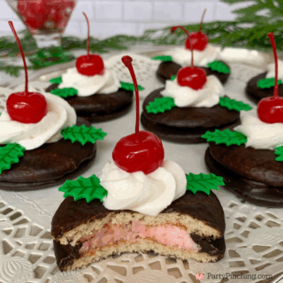 Christmas Cherry Cordials, easy no bake cherry cordials, Little Debbie Cherry Cordials, best easy cherry cordial cakes, festive holly stem maraschino cherry whipping cream, easy best holiday Christmas fast quick dessert recipe ideas