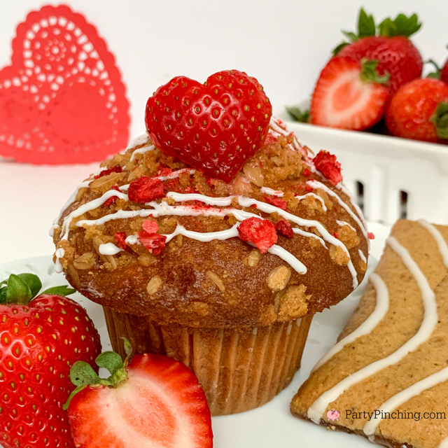 Strawberry granola sweetheart muffins, Valentine muffins, best easy Valentine breakfast ideas, Sunbelt Bakery soft strawberry granola bars