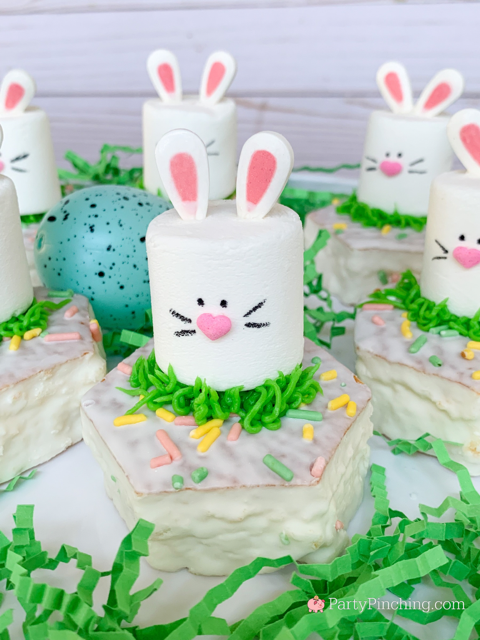 Bunny Basket Cakes recipe, Little Debbie Easter Basket cakes, cute easy no bake Easter dessert recipe ideas for kids, best easy fast Easter brunch recipe ideas, marshmallow bunny recipe, cute easy fast marshmallow bunnies