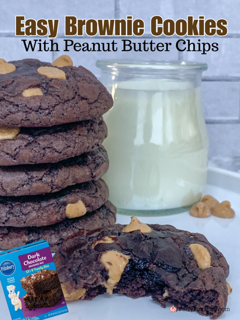easy brownie cookies with peanut butter chips, easy peanut butter brownie cookies, best peanut butter chocolate brownie cookies, dark chocolate brownie cookies, box brownie mix cookies, best recipes for potlucks crowds office school game day