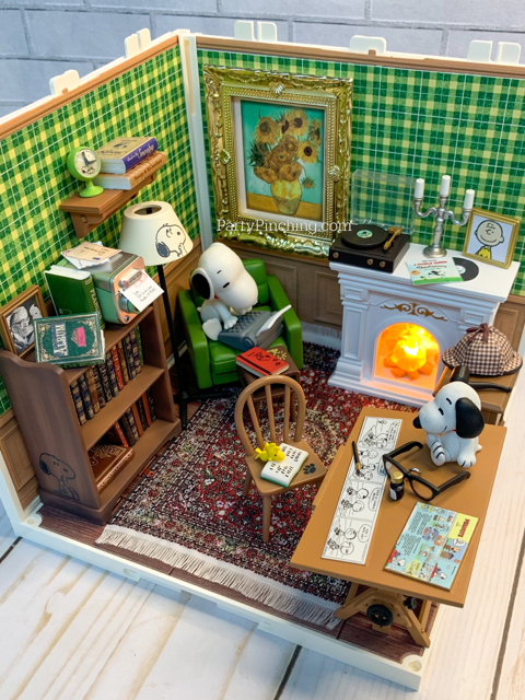 Look Inside Snoopy's Doghouse, Inside Snoopy's Doghouse, Snoopy Doghouse Interior, Snoopy kitchen, Snoopy living room, Snoopy Pool Room, Snoopy Library den, Snoopy guest room bedroom, Snoopy bathroom, Snoopy basement, Snoopy cafe, Snoopy bowling alley, Snoopy's siblings Belle Olaf Marbles Andy Spike, Robotime Rolife Super Creator, Snoopy Re-ment Rement, Miniature model building, Charles M. Schulz, Snoopy, Peanuts Comics, Charlie Brown