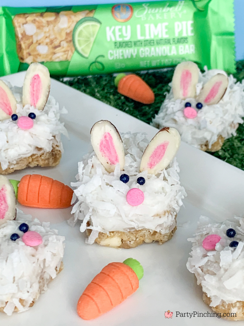 Key Lime and coconut granola bunny bites, easy Easter healthy snack dessert ideas, fun no bake Easter dessert brunch recipe ideas for kids, healthy Easter brunch ideas, Sunbelt Bakery Key Lime Chewy Granola Bars recipe
