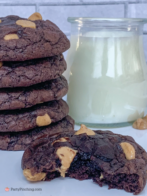 easy brownie cookies with peanut butter chips, easy peanut butter brownie cookies, best peanut butter chocolate brownie cookies, dark chocolate brownie cookies, box brownie mix cookies, best recipes for potlucks crowds office school game day