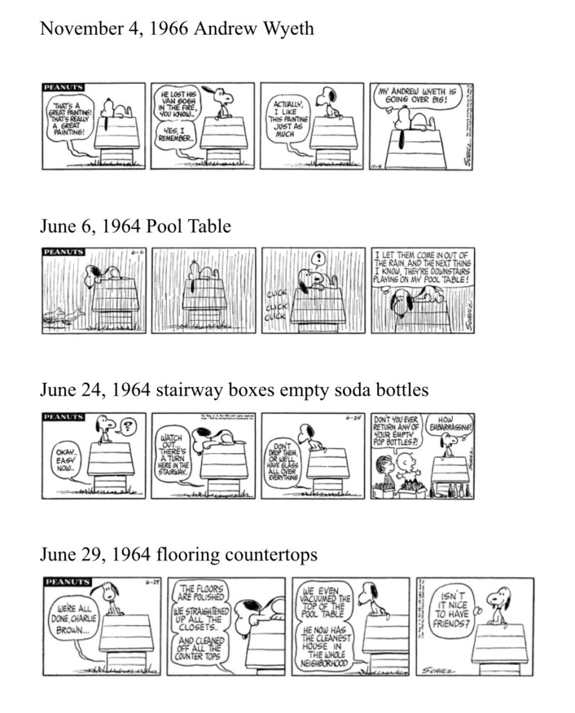 Snoopy doghouse interior comic strip