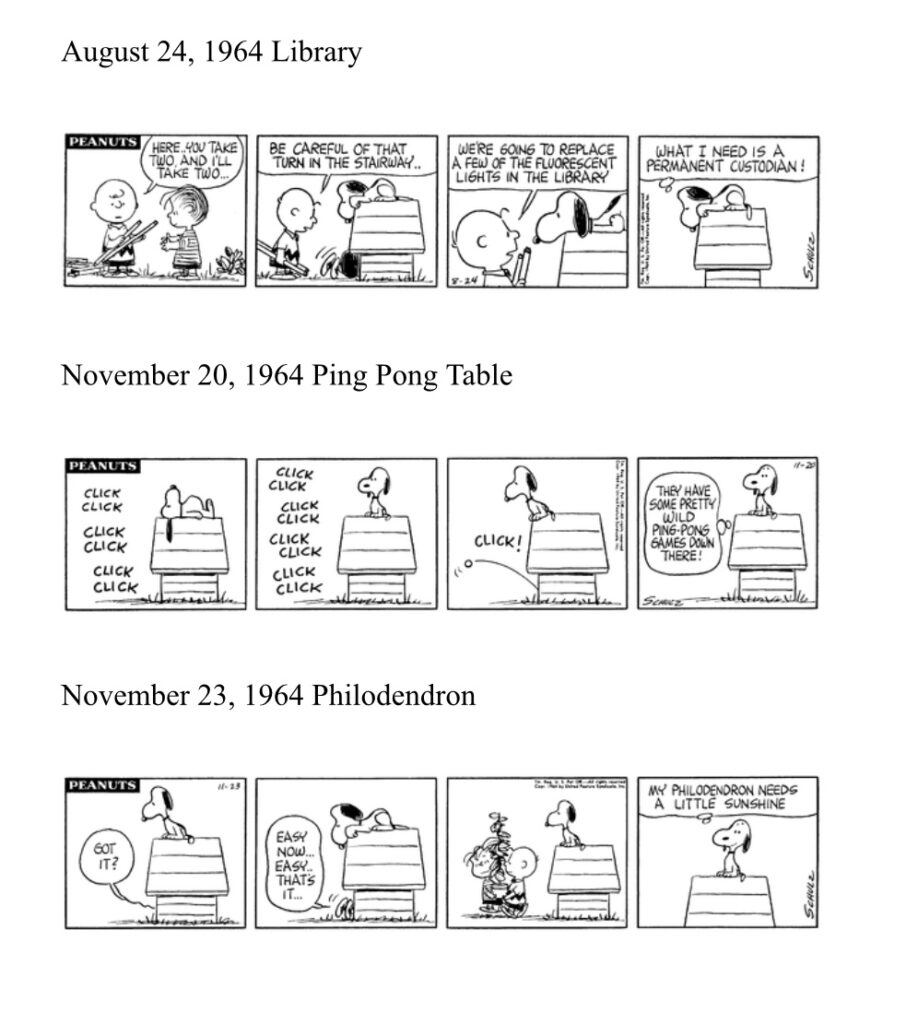 Snoopy doghouse interior comic strip