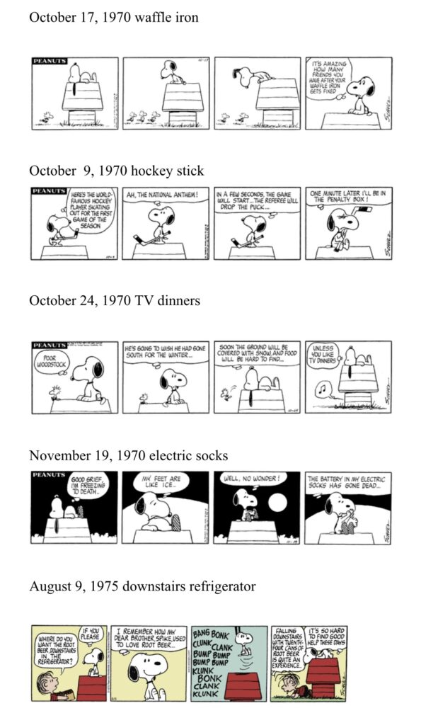 Snoopy doghouse interior comic strip