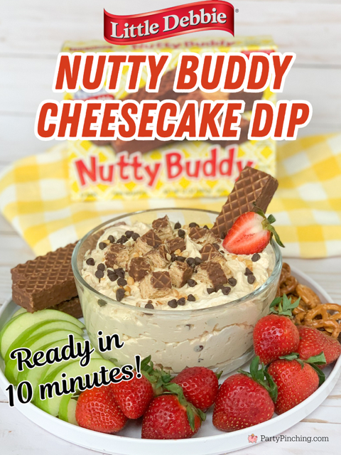 Nutty Buddy Cheesecake Dip, easy no bake cheesecake dip, Little Debbie Nutty Buddy dip, Nutty Buddy fluff dip, easy 5 minute desserts, best easy potluck dessert, super quick and easy dessert everyone loves family picnic potluck party 
