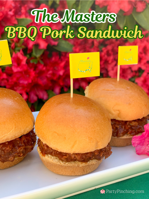 easy Masters BBQ pork sandwich original recipe, best easy classic BBQ pork recipe, Augusta National Masters Golf Tournament famous BBQ pork sandwich recipe, best Masters watch party food recipe ideas and decor