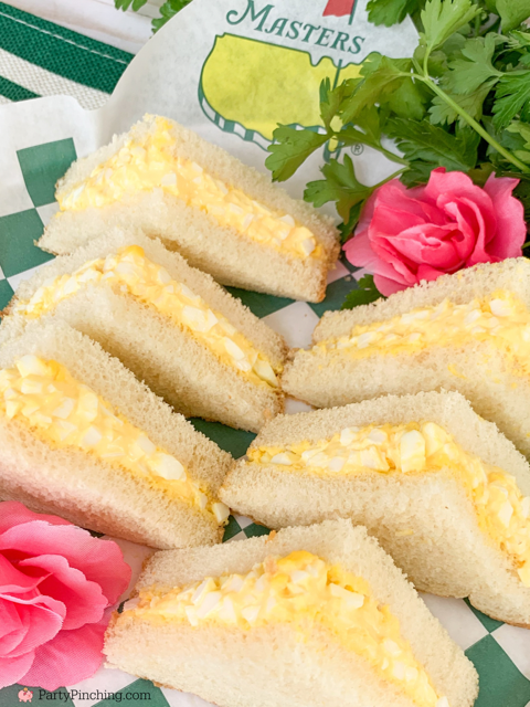 best easy Masters egg salad sandwich recipe, easy 4 ingredient Masters egg salad original recipe, best easy classic grandma's egg salad sandwich recipe, Augusta National Masters Golf Tournament famous best egg salad recipe on white bread, best Masters watch party food recipe ideas and decor