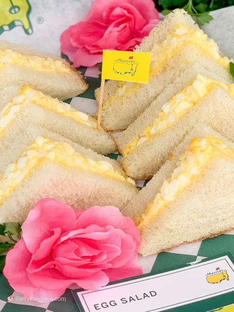 best easy Masters egg salad sandwich recipe, easy 4 ingredient Masters egg salad original recipe, best easy classic grandma's egg salad sandwich recipe, Augusta National Masters Golf Tournament famous best egg salad recipe on white bread, best Masters watch party food recipe ideas and decor