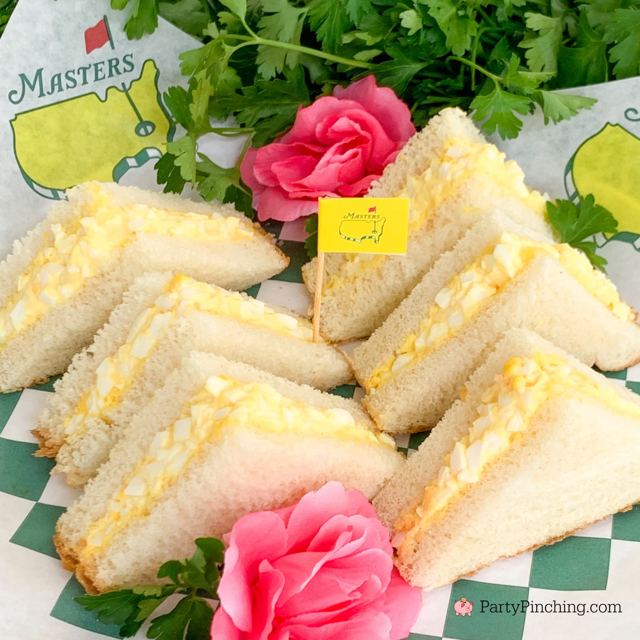 best easy Masters egg salad sandwich recipe, easy 4 ingredient Masters egg salad original recipe, best easy classic grandma's egg salad sandwich recipe, Augusta National Masters Golf Tournament famous best egg salad recipe on white bread, best Masters watch party food recipe ideas and decor