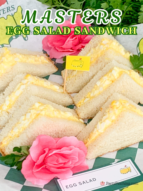 best easy Masters egg salad sandwich recipe, easy 4 ingredient Masters egg salad original recipe, best easy classic grandma's egg salad sandwich recipe, Augusta National Masters Golf Tournament famous best egg salad recipe on white bread, best Masters watch party food recipe ideas and decor