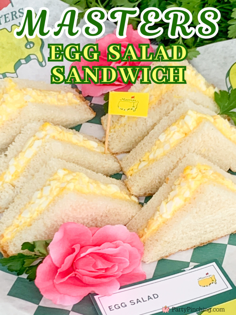 best easy Masters egg salad sandwich recipe, easy 4 ingredient Masters egg salad original recipe, best easy classic grandma's egg salad sandwich recipe, Augusta National Masters Golf Tournament famous best egg salad recipe on white bread, best Masters watch party food recipe ideas and decor