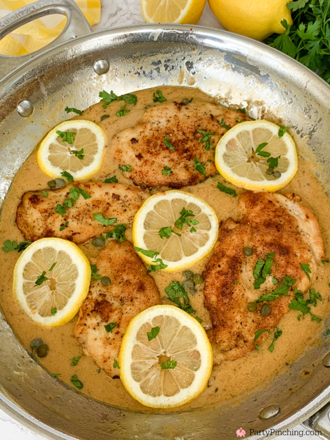 Super easy chicken piccata, best easy 30 minute chicken piccata recipe, easy 30 minute meals, best easy meals for company dinner party, best easy family weeknight dinner, kid friendly dinners