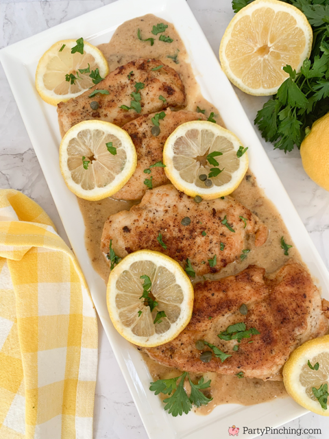Super easy chicken piccata, best easy 30 minute chicken piccata recipe, easy 30 minute meals, best easy meals for company dinner party, best easy family weeknight dinner, kid friendly dinners