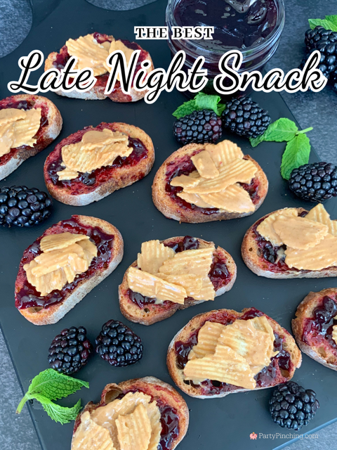the best late night snack, viral tiktok instagram late night snack seattle hand doc, peanut butter ruffles potato chips jam and toast, mini fun size baguette, easy 10 minute snack for movie night, late night latenight snack, 10/10 late night snack Seattle hand doc seattlehanddoc