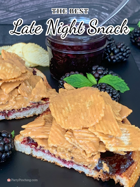 the best late night snack, viral tiktok instagram late night snack seattle hand doc, peanut butter ruffles potato chips jam and toast, mini fun size baguette, easy 10 minute snack for movie night, late night latenight snack, 10/10 late night snack Seattle hand doc seattlehanddoc