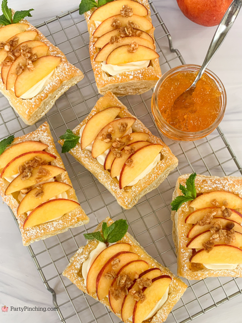 Peaches and Cream Puff Pastry, easy puff pastry recipe, easy fast cream cheese whipping cream filling recipe, best easy fresh peaches and cream pastry recipe, Sunbelt Bakery peaches and cream granola bar, peaches and cream puff pastry with peach preserves, easy best summer dessert ideas, fresh peach dessert recipes easy best