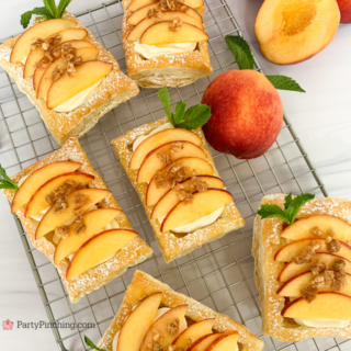 Peaches and Cream Puff Pastry, easy puff pastry recipe, easy fast cream cheese whipping cream filling recipe, best easy fresh peaches and cream pastry recipe, Sunbelt Bakery peaches and cream granola bar, peaches and cream puff pastry with peach preserves, easy best summer dessert ideas, fresh peach dessert recipes easy best