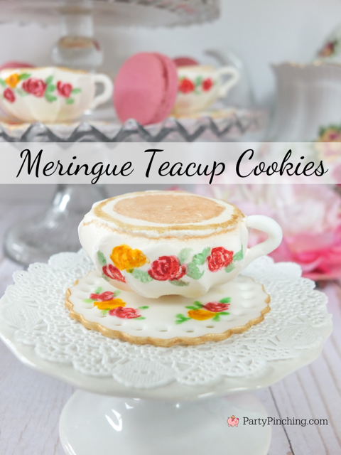 meringue teacup cookies, edible teacup, trader joe's meringue cookies, painted meringue cookies, beautiful decorated cookies, teacup cookies, best mother's day ideas, best brunch ideas, best afternoon high tea recipe ideas, best bridal shower ideas, pretty floral cookies, best easy meringue cookie ideas, best trader joe finds,  best Mother's Day food recipe cookie ideas