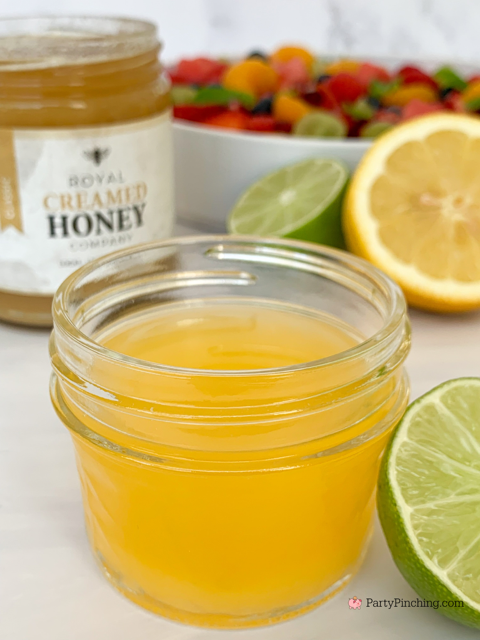Honey Citrus Dressing for Fresh Fruit Salad recipe, best fruit salad dressing, Fruit Salad dressing recipe, easy 5 minute fruit salad dressing, fresh squeezed orange lime lemon honey fruit salad dressing recipe for summer