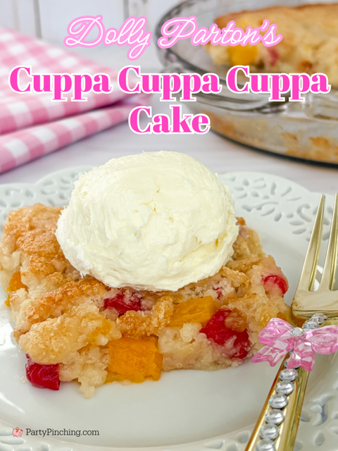 Dolly Parton Cuppa Cuppa Cuppa Cake, Dolly Parton's Steele Magnolia Cuppa Cuppa Cuppa cake recipe, best easy cuppa cake recipe, flour sugar fruit cocktail recipe, best easy Dolly Parton recipe, Dolly Parton's Imagination Library,