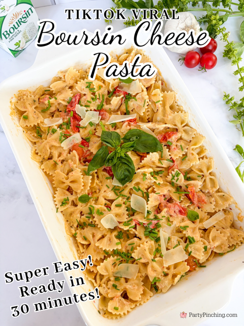 TikTok viral Boursin Cheese Pasta, easy best Boursin cheese recipes, Garlic and herb Boursin cheese recipe, best easy pasta recipe 30 minute meals, best easy kid friendly meals, best family meal recipe ideas, bowtie pasta recipe