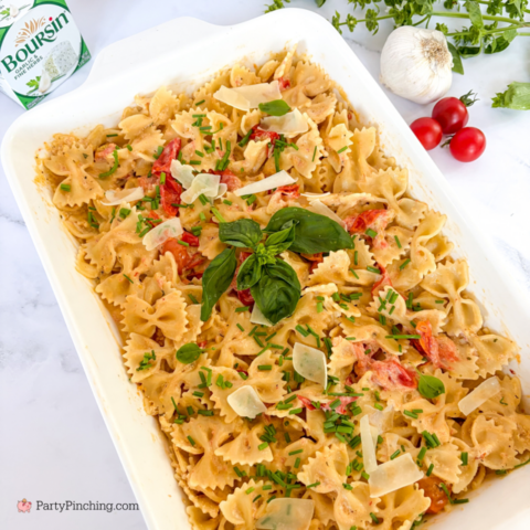 TikTok viral Boursin Cheese Pasta, easy best Boursin cheese recipes, Garlic and herb Boursin cheese recipe, best easy pasta recipe 30 minute meals, best easy kid friendly meals, best family meal recipe ideas, bowtie pasta recipe