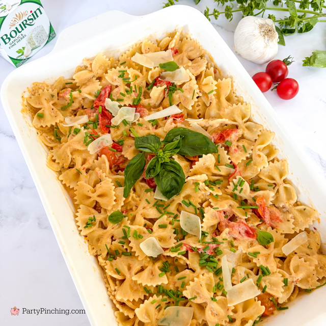 TikTok viral Boursin Cheese Pasta, easy best Boursin cheese recipes, Garlic and herb Boursin cheese recipe, best easy pasta recipe 30 minute meals, best easy kid friendly meals, best family meal recipe ideas, bowtie pasta recipe