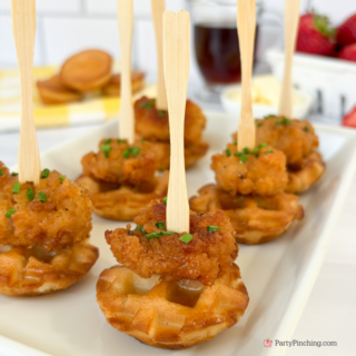Mini Chicken and Waffles easy best recipe, Little Debbie flapjack mini muffins chicken and waffles, best easy chicken and waffles appetizer, chicken and waffles for parties game day football watch party