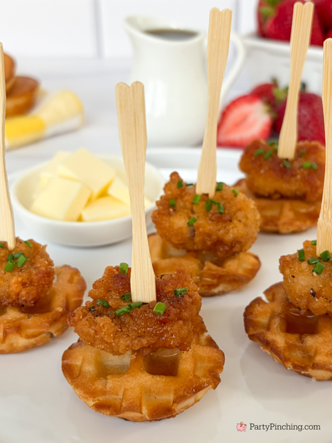 Mini Chicken and Waffles easy best recipe, Little Debbie flapjack mini muffins chicken and waffles, best easy chicken and waffles appetizer, chicken and waffles for parties game day football watch party