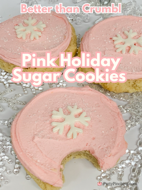 Better than Crumbl Pink Holiday sugar cookie, best Crumbl copycat recipe, easy best Crumbl sugar cookie pink copycat recipe, best easy Christmas cookie recipe cookie exchange ideas, best easy cookie gifts