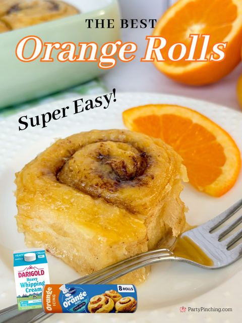 The Best orange rolls, pillsbury tiktok viral orange cinnamon rolls only 5 ingredients whipping cream heavy cream, easy 5 minute prep orange rolls, best Christmas Easter brunch easy casserole recipe ideas, best easy orange cinnamon heavy cream recipe